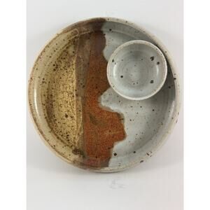 Studio Pottery Single Serve Chip and Dip Bowl Signed Stoneware